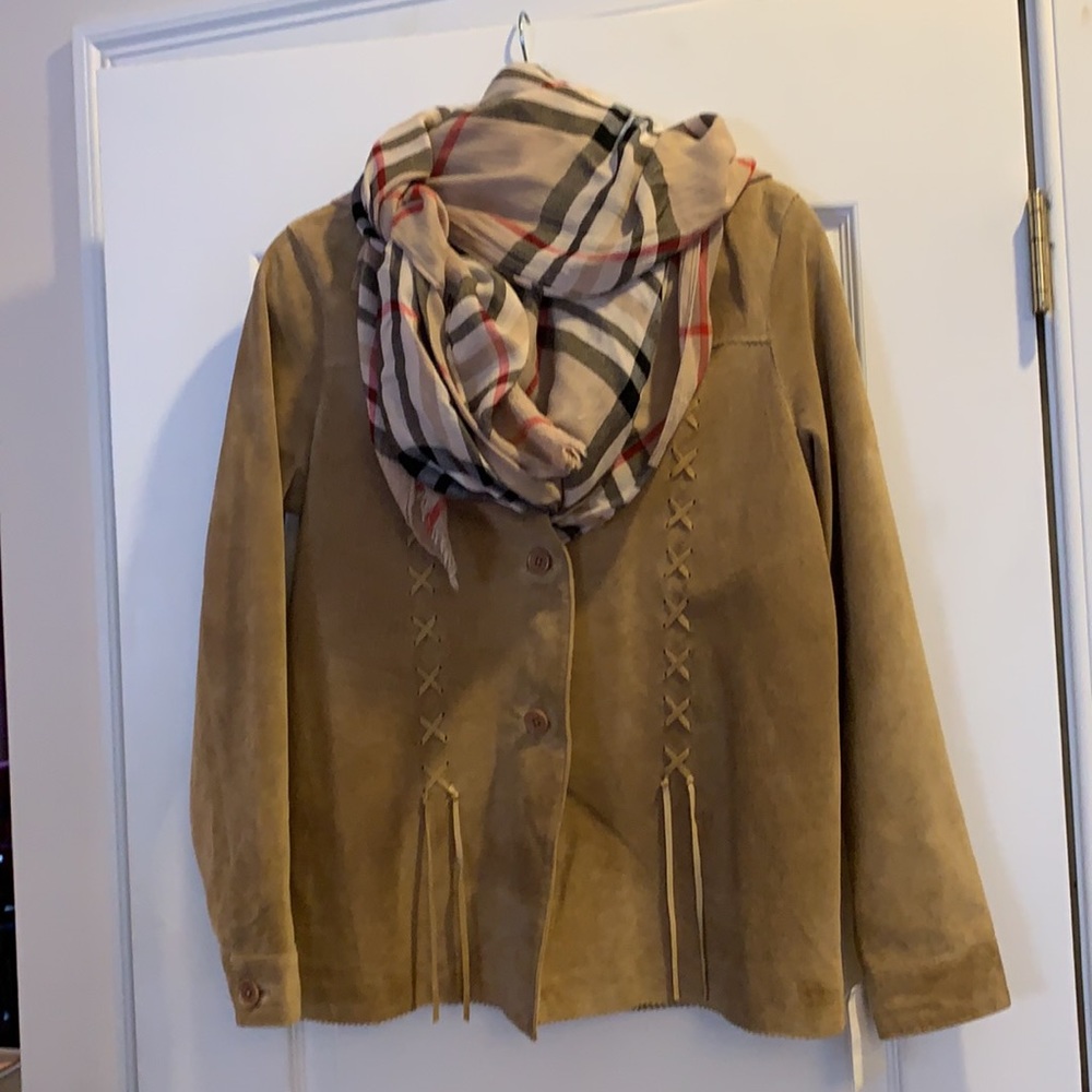 Camel Suede Leather Button-Down Jacket - image 8